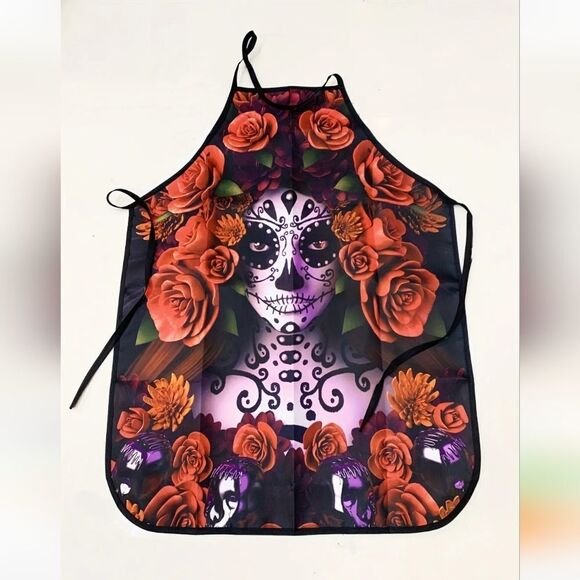 DAY OF THE DEAD APRON sugar skull roses painter bib - Picture 1 of 5